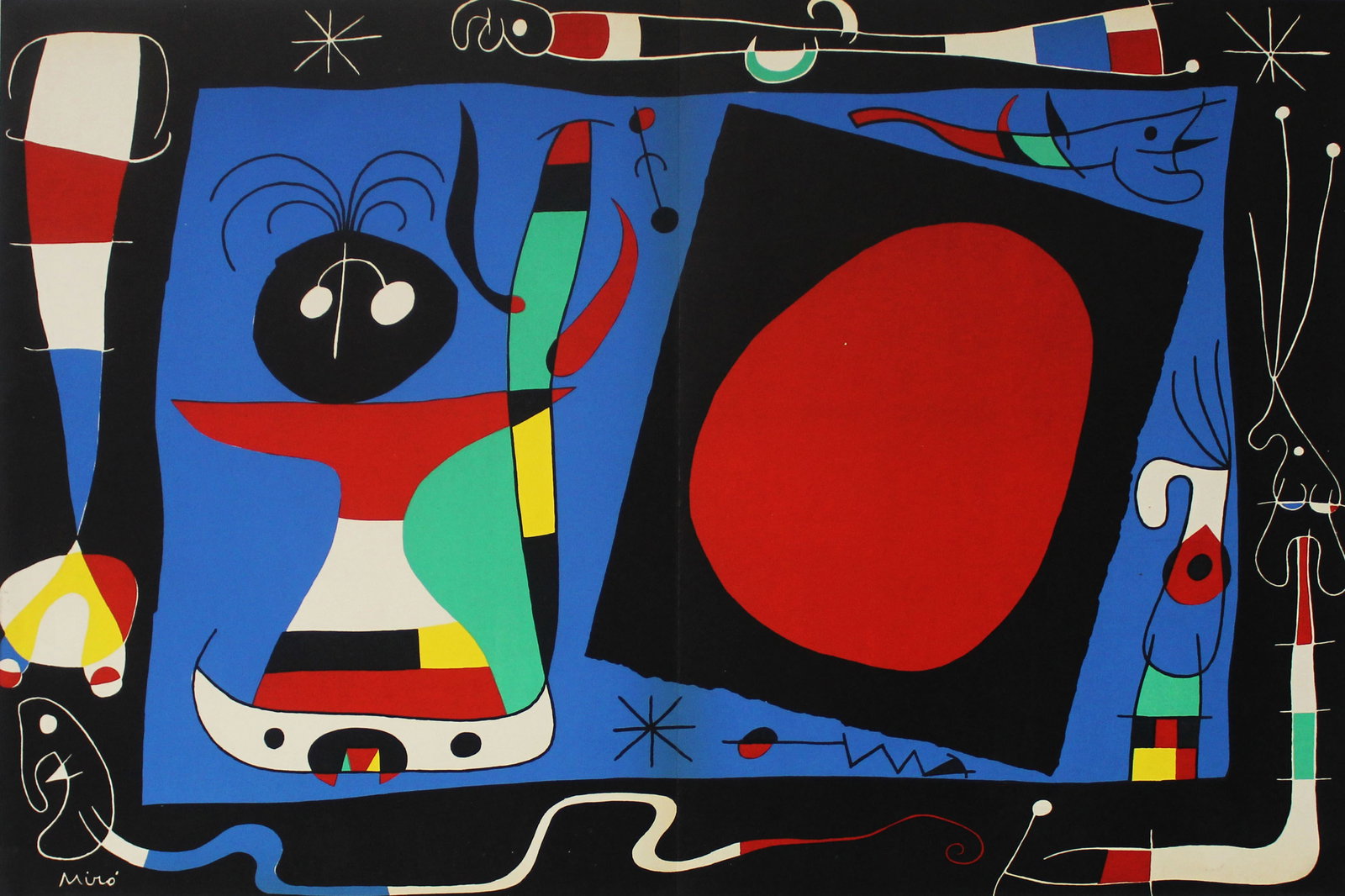 Joan Miro - La Femme au Miroir: Artist: Joan Miro Title: La Femme au Miroir Year: 1956 Dimensions: 22in. by 15in. Edition: From the Rare Limited Edition Publisher: Maeght Paris Suite: Derriere Le Miroir Medium: Lithograph in Colors