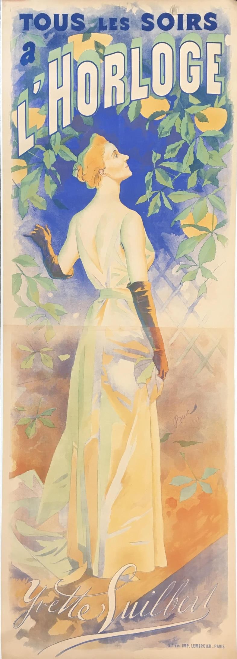 Ferdinand Bac (Vintage Poster) - Yvette Guilbert: Artist: Ferdinand Bac (Vintage Poster) Title: Yvette Guilbert Year: c. 1892 Dimensions: 29 1/2in. by 81 3/4in. Edition: From the Rare Limited Edition Medium: Lithograph in Colors on Paper Mounted on