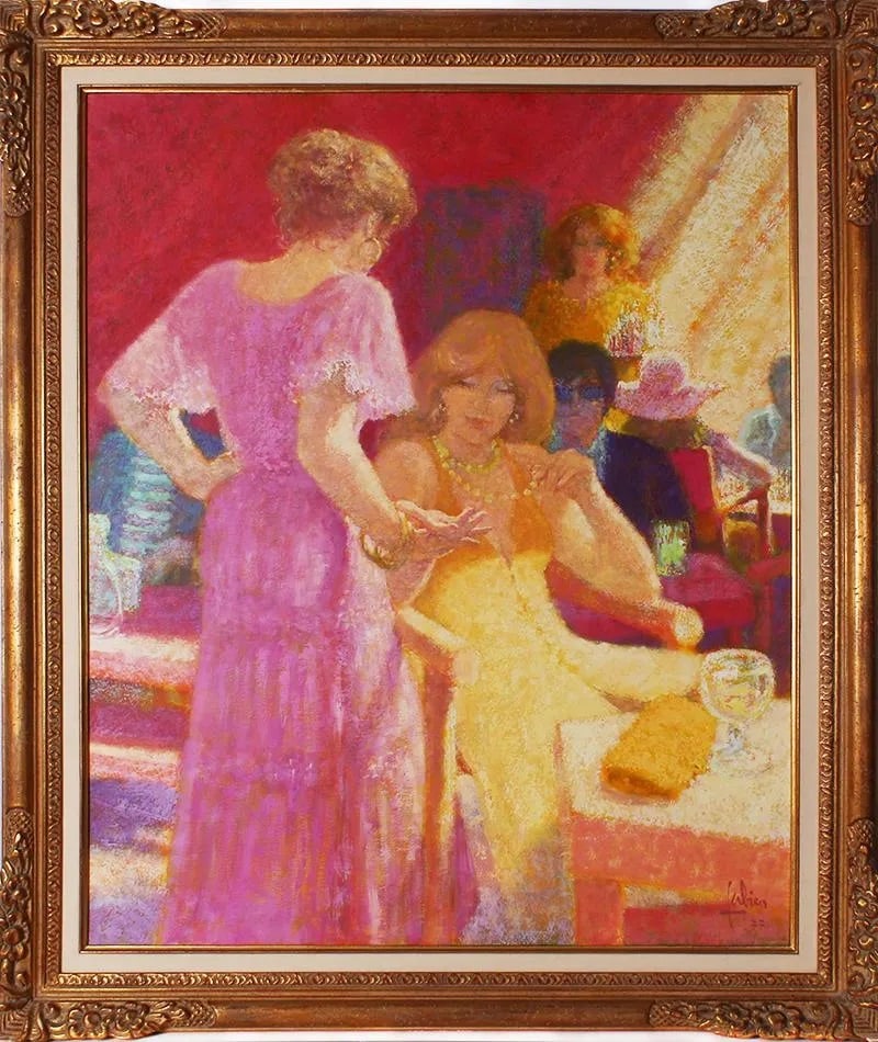 Louis Fabien - Two Women: Artist: Louis Fabien Title: Two Women Year: 1977 Dimensions: 40in. by 32in. Edition: Unique One of a Kind Artwork Medium: Original Oil on Canvas Condition: Excellent Signature Details: Hand Signed by