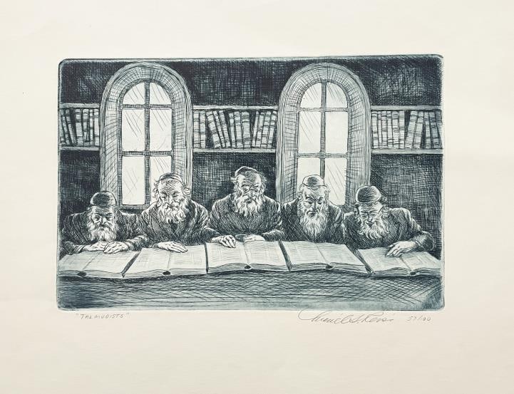 Lionel Reiss - Talmudists: Artist: Lionel Reiss Title: Talmudists Dimensions: 15 3/4in. by 13 1/4in. Edition: Numbered from the rare limited edition of 100 Medium: Original Etching on Paper C