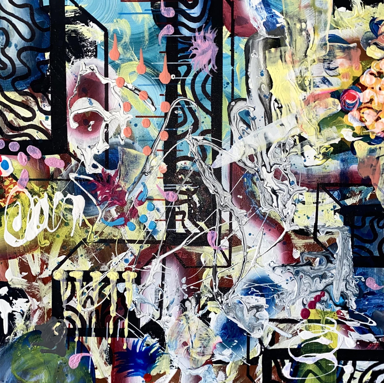 Jordana Hanono - Abstract Ocean: Artist: Jordana Hanono Title: Abstract Ocean Year: 2022 Dimensions: 18in. by 18in. Edition: Unique work of art Medium: Original Mixed Media Condition: Excellent Signature Details: Hand signed on the
