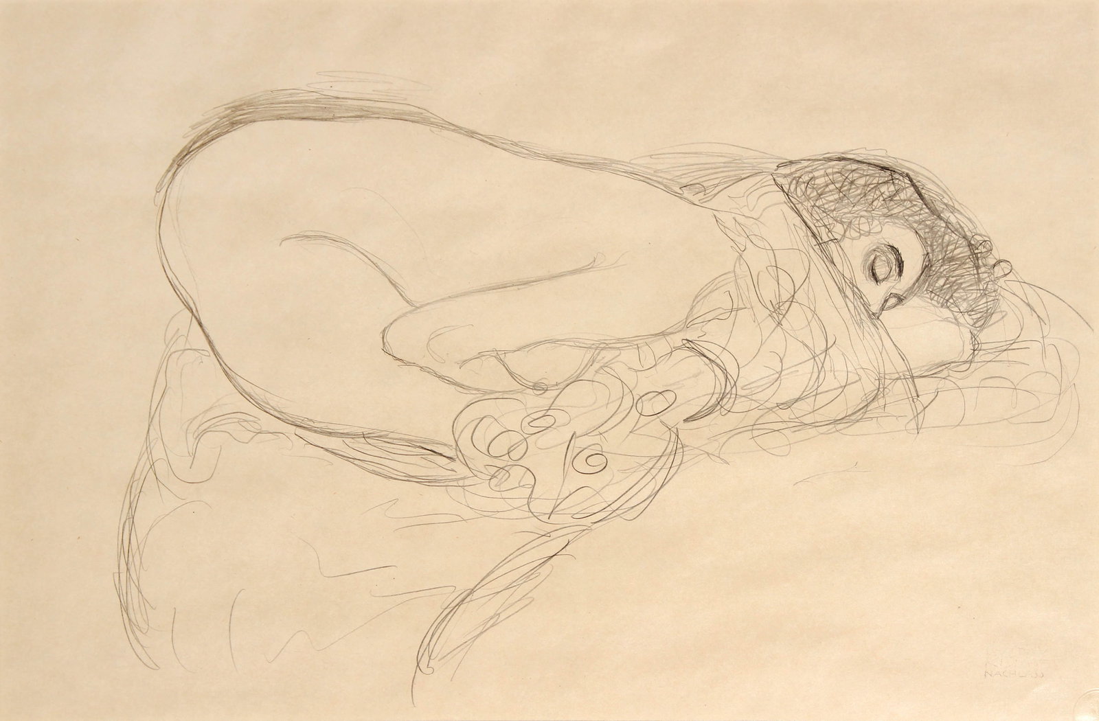 Gustav Klimt (After) - Sleeping Nude: Artist: Gustav Klimt (After) Title: Sleeping Nude Year: 1985 Dimensions: 21 1/2 x 14 1/2 in. Edition: From the rare limited edition of 1000 Publisher: Akademisc