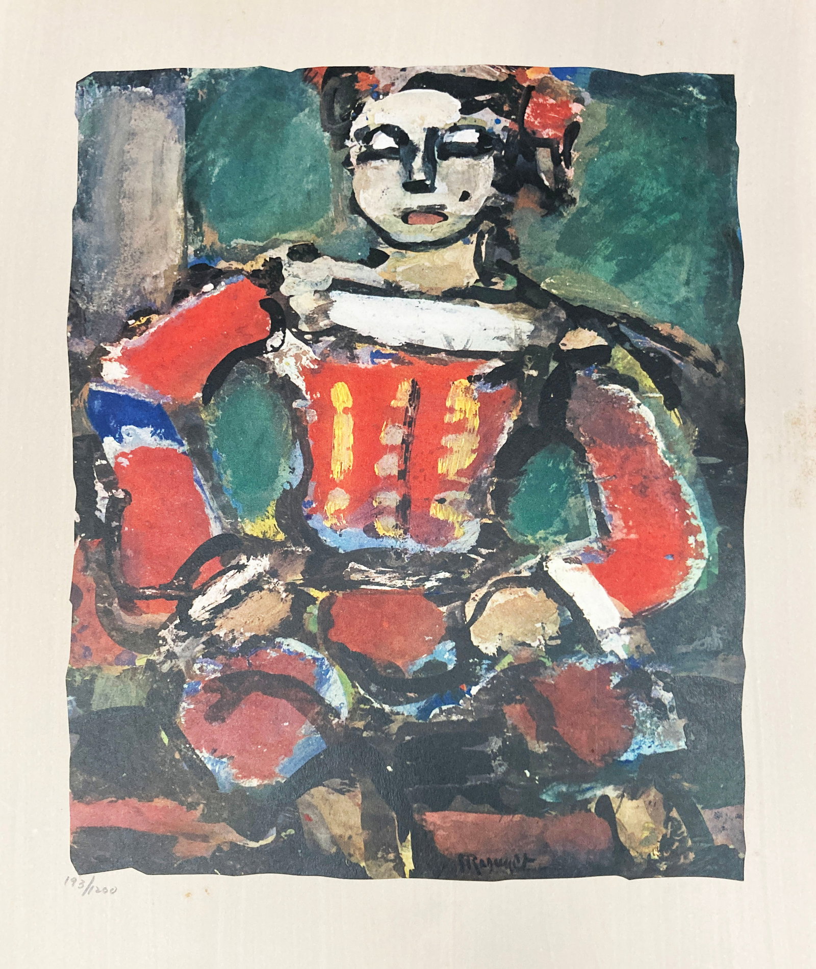 Georges Rouault - Petit Page Rougeetor: Artist: Georges Rouault Title: Petit Page Rougeetor Year: 1943 Dimensions: 17 x 12 1/2 in. Edition: From the rare limited edition of 1200 Publisher: Revue Verve Suite: Divertissement Medium: