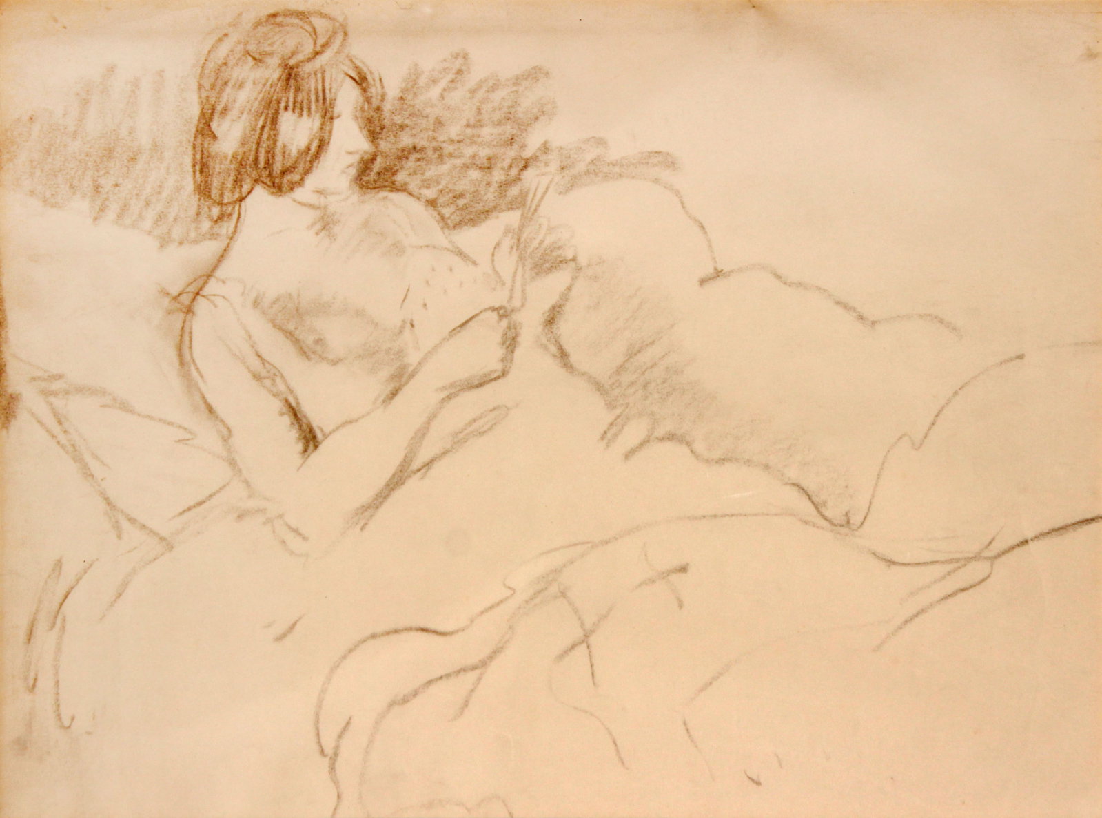 Ludovic-Rodo Pissarro - Woman Reading Letter: Artist: Ludovic-Rodo Pissarro Title: Woman Reading Letter Dimensions: 19 x 25 1/2 in. Edition: A unique and original work of art Original charcoal on paper Condition: Excellen