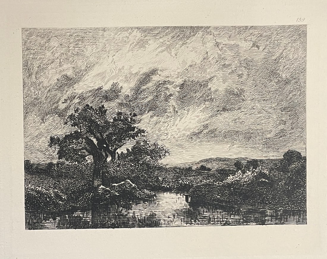 Jules Dupre - Soleil Couchant: Artist: Jules Dupre Title: Soleil Couchant Year: 1873 Dimensions: 11 3/4in. by 8in. Edition: From the rare limited edition Medium: Original engraving on paper</