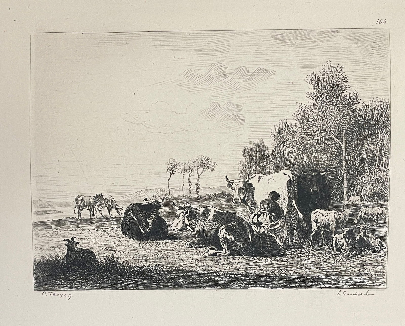 Constant Troyon - Paturages: Artist: Constant Troyon Title: Paturages Year: 1873 Dimensions: 11 3/4in. by 8in. Edition: From the rare limited edition Medium: Original engraving on paper Condition: Excellent Notes: Engraving by