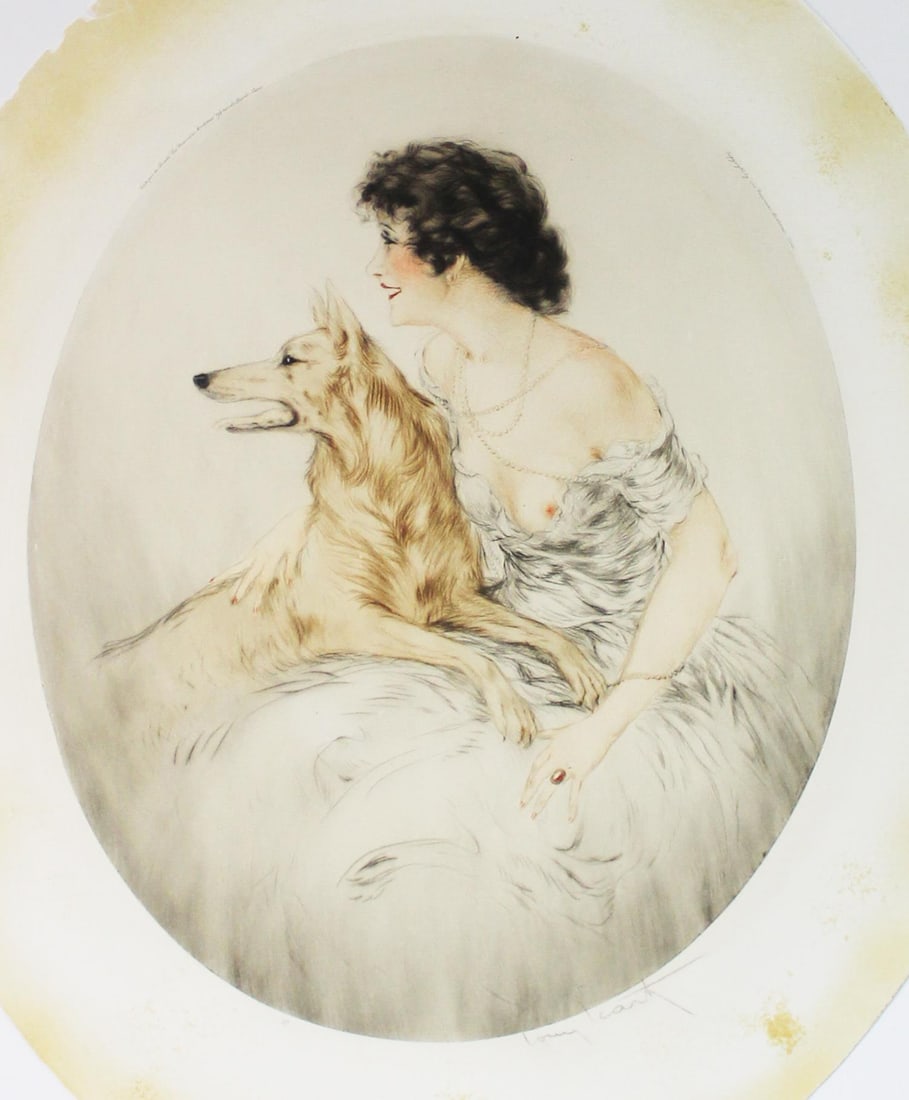Louis Icart - Best Friends (German Shepard): Artist: Louis Icart Title: Best Friends (German Shepard) Dimensions: 13 1/2in. by 16 1/2in. Edition: From the rare limited edition Medium: Original drypoint etching with hand