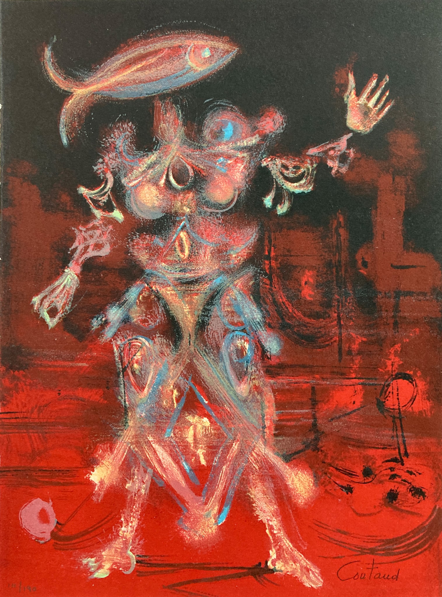 Lucien Coutaud - Figure De Laire Rouge: Artist: Lucien Coutaud Title: Figure De Laire Rouge Year: 1972 Dimensions: 14 1/2 x 11 in. Edition: Numbered from the rare limited edition of 190 Publisher: CLV