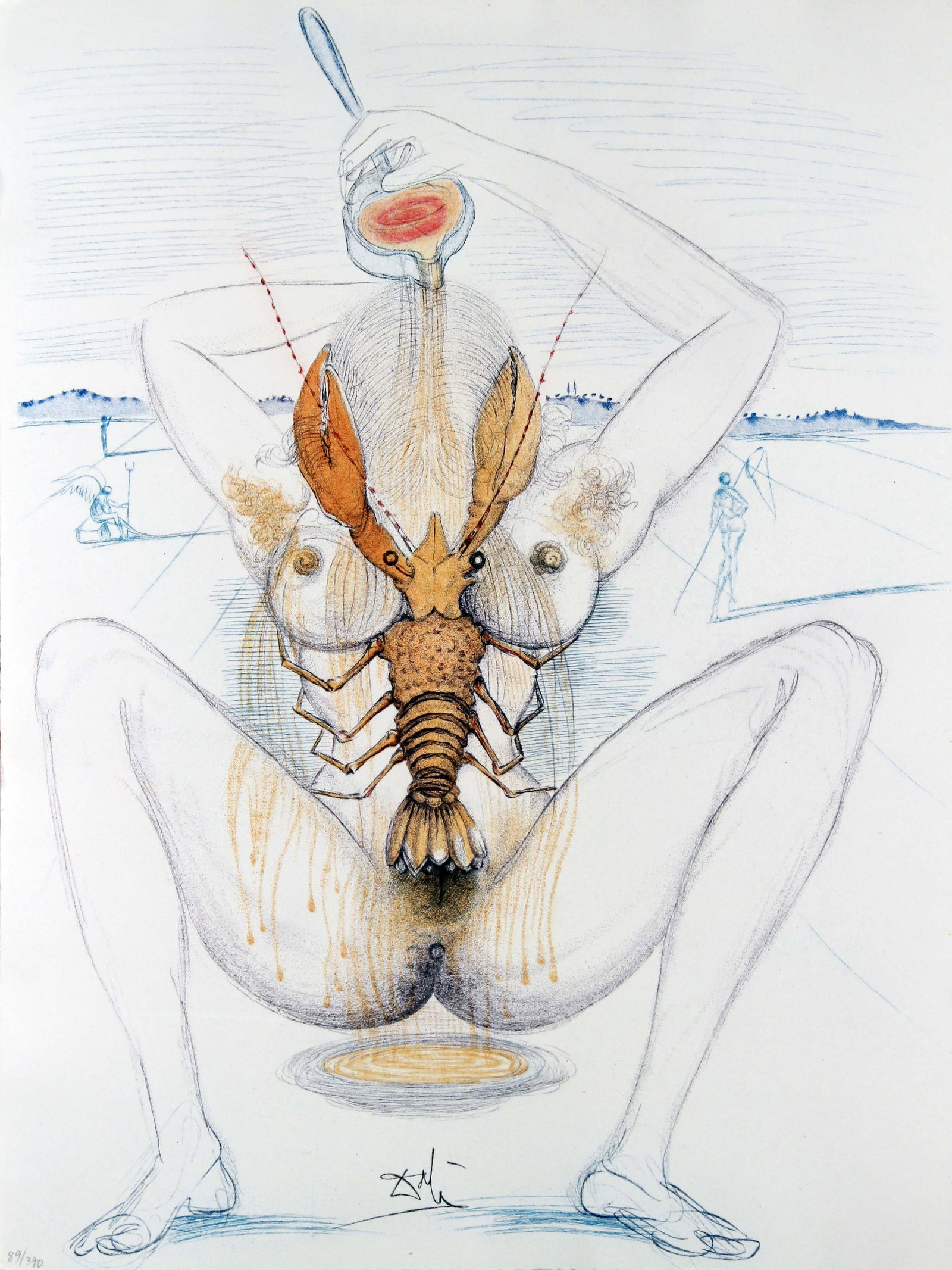 Salvador Dali - Nude and Lobster: Artist: Salvador Dali Title: Nude and Lobster Year: 1967 Dimensions: 14 3/4 x 11 in. Edition: 89 from the limited edition of 390 Publisher: Au Cercle du livre p