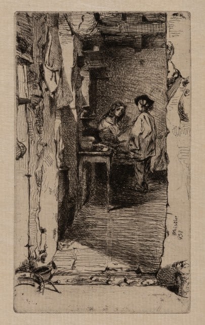 James Abbott McNeill Whistler - The Rag Gathers: Artist: James Abbott McNeill Whistler Title: The Rag Gathers Year: 1861 Dimensions: 6 x 3 1/2 in. Edition: From the rare limited edition Original etching on paper Condition: Excellent Signature