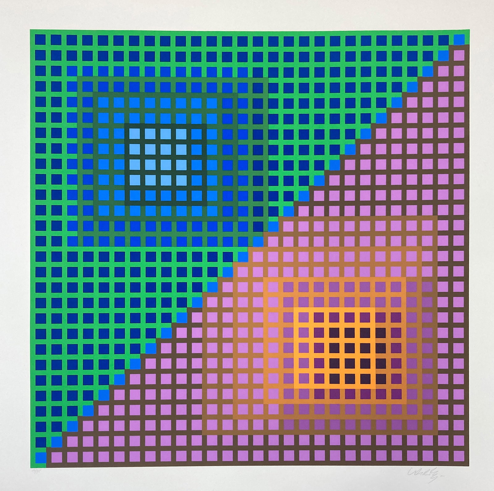 Victor Vasarely - Lum: Artist: Victor Vasarely Title: Lum Year: 1982 Dimensions: 29 1/2 x 35 1/2 in. Edition: From the rare limited edition of 75 Publisher: Atelier Duval Suite: Vancouver Medium: Original serigraph