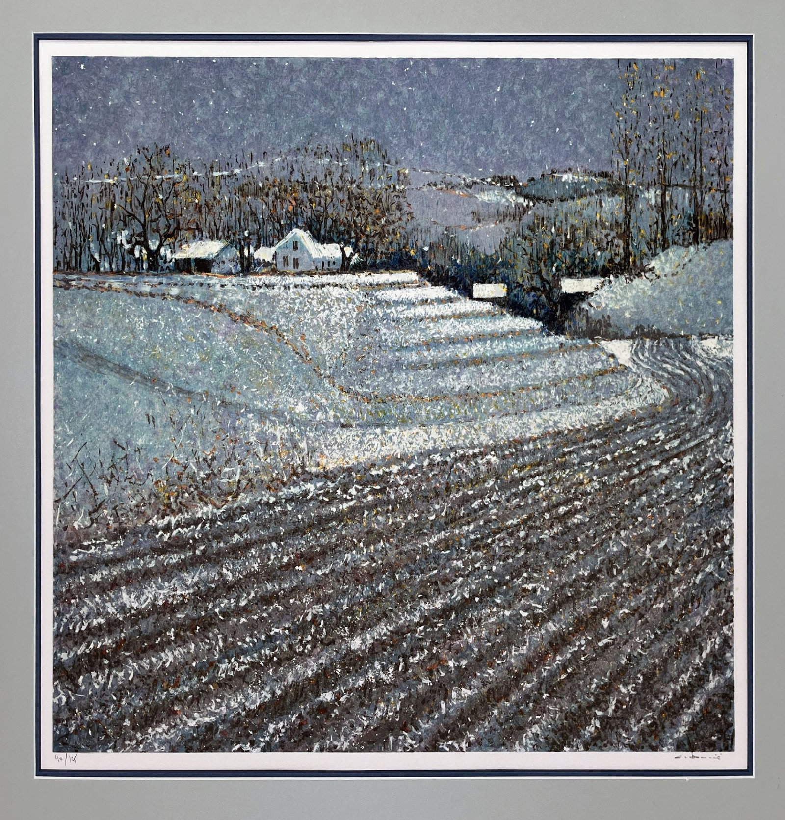 Andre Bourrie - Premiere Neige: Artist: Andre Bourrie Title: Premiere Neige Dimensions: 22 x 30 in. Edition: From the rare edition of 125 Medium: Lithograph in color on paper Condition: Excellent Signature Details: Hand-signed