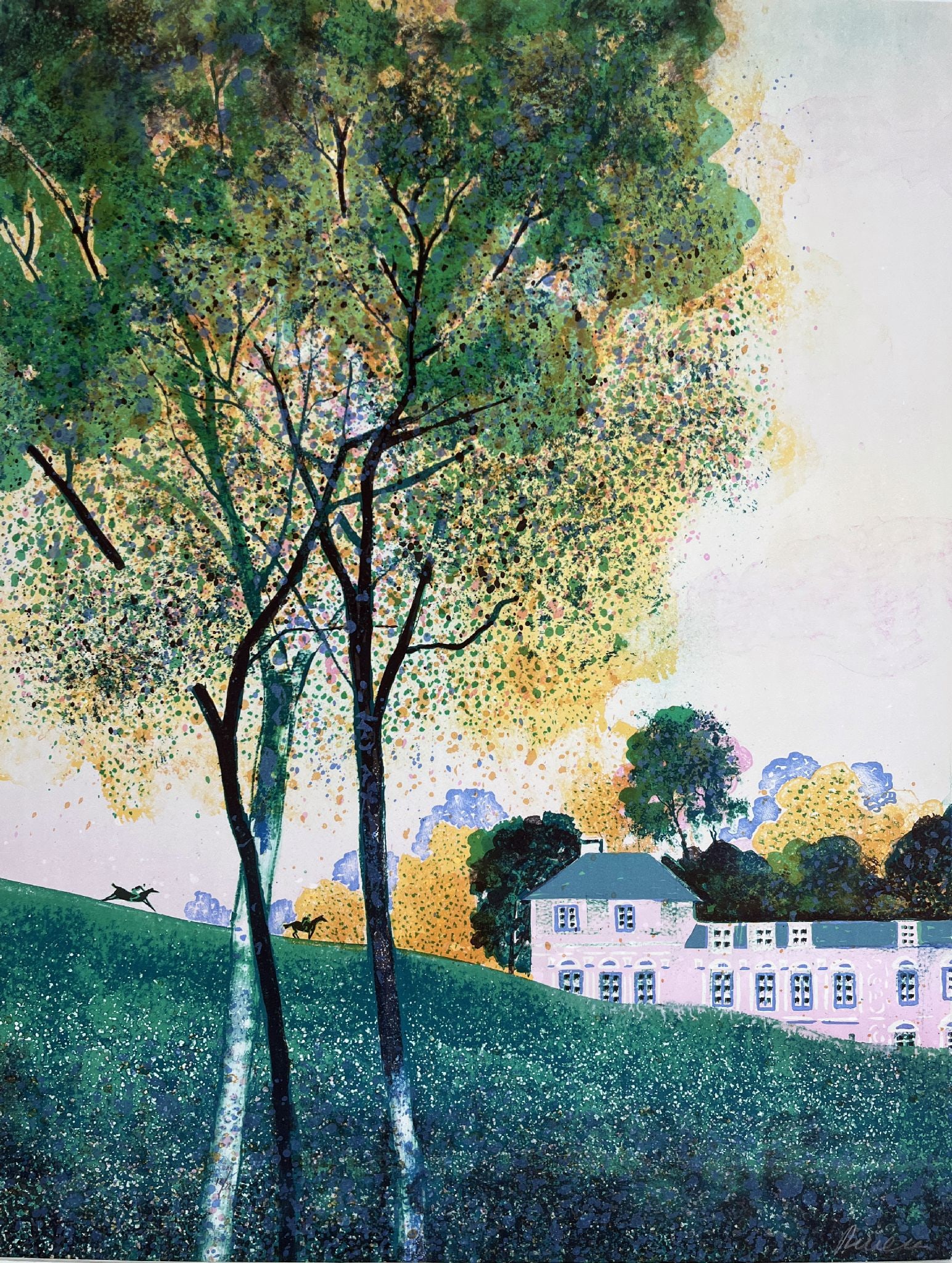 Unknown Artist - Hillside: Artist: Unknown Artist Title: Hillside Dimensions: 25 x 19 in. Edition: From the limited edition Medium: Offset Lithograph on paper Condition: Excellent Signature Details: Hand-signed Comes with