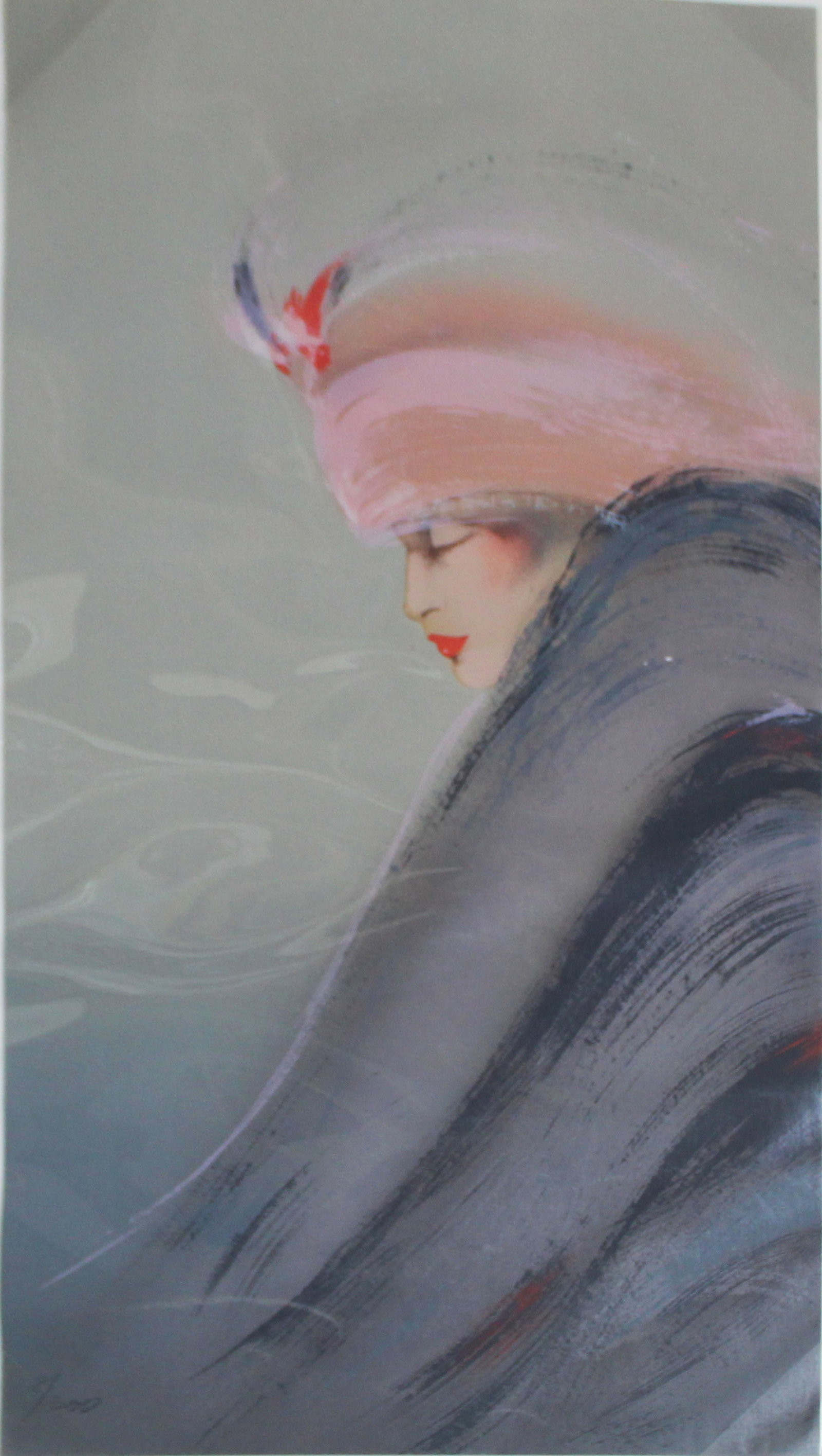 Vicky Montesinos - Woman with Pink Hat: Artist: Vicky Montesinos Title: Woman with Pink Hat Dimensions: 36 x 20 in. Edition: From the rare limited edition of 300 Suite: Triptych piece containing three women