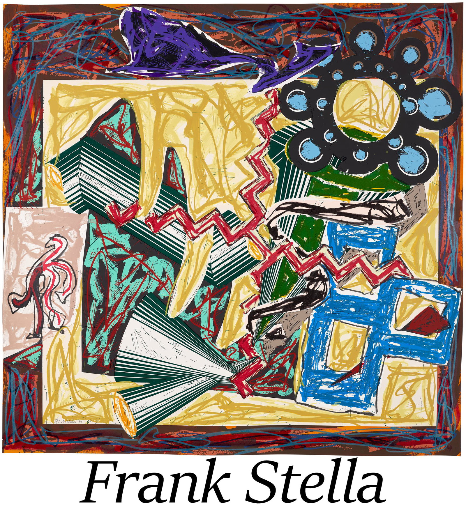 Frank Stella - Then Came a Fire and Burnt the Stick: Artist: Frank Stella Title: Then Came a Fire and Burnt the Stick Year: 1984 Dimensions: 52 x 52 3/4 in. Edition: 39 from the limited edition of 60 Publisher: Wa