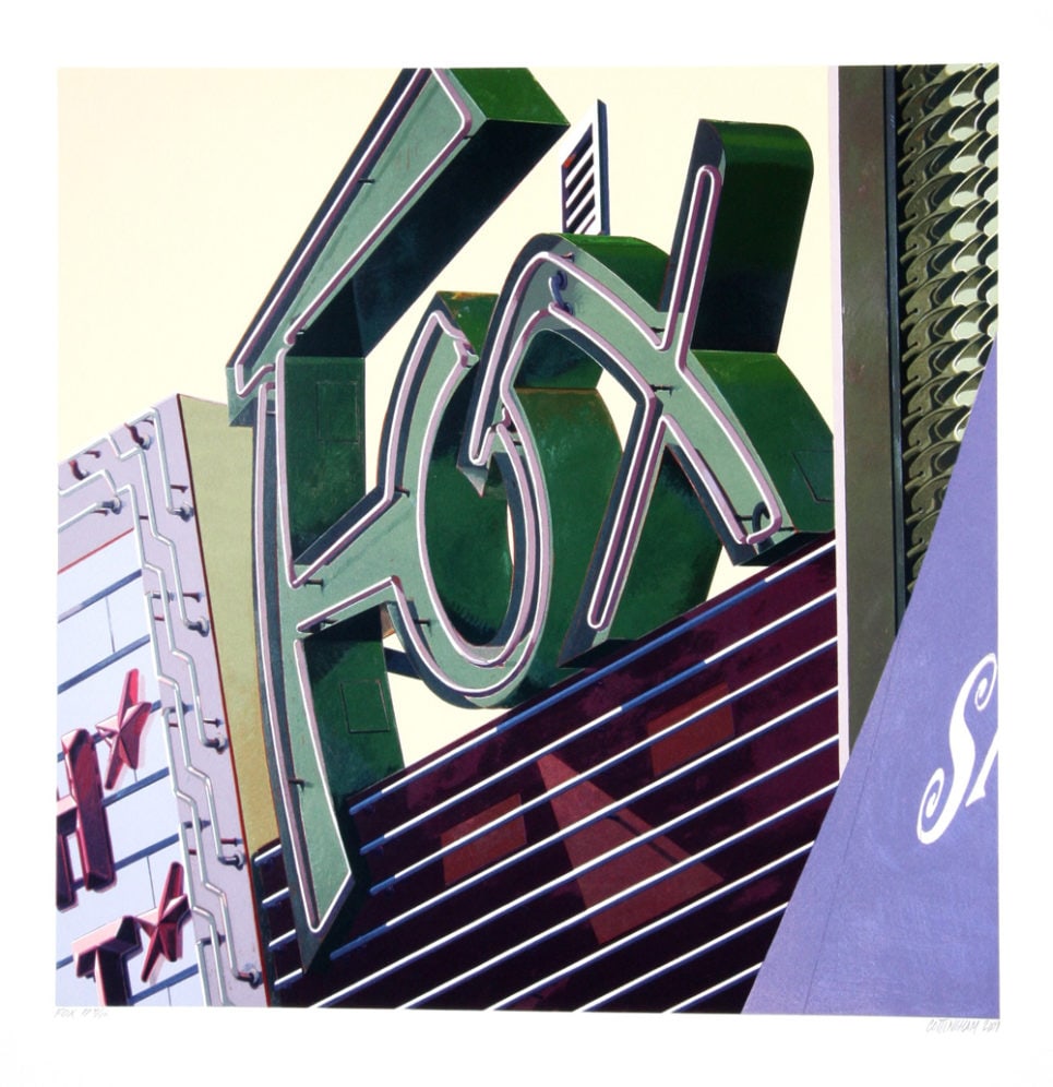 Robert Cottingham - FOX: Artist: Robert Cottingham Title: FOX Year: 2009 Dimensions: 38 1/4 x 36 7/8 in. Edition: Numbered from the Rare Limited Edition of 100 Suite: American Signs Medium: Original Serigraph in Colors on