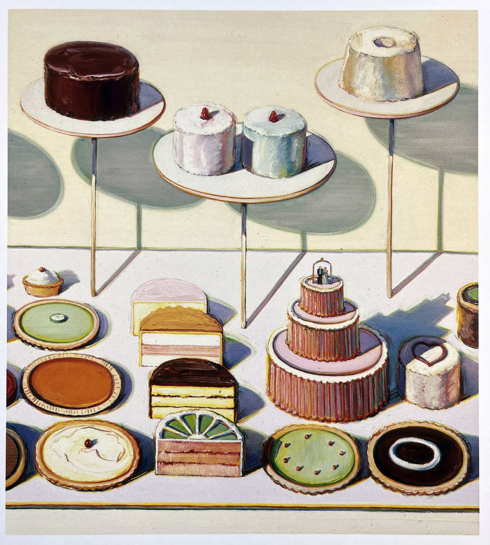 Wayne Thiebaud - Cakes And Pies: Artist: Wayne Thiebaud Title: Cakes And Pies Year: 2019 Dimensions: 8 1/2 x 9 1/2 in. Edition: Colored Offset Lithographs that Come Matted in white with a color trim to match the image; ready for