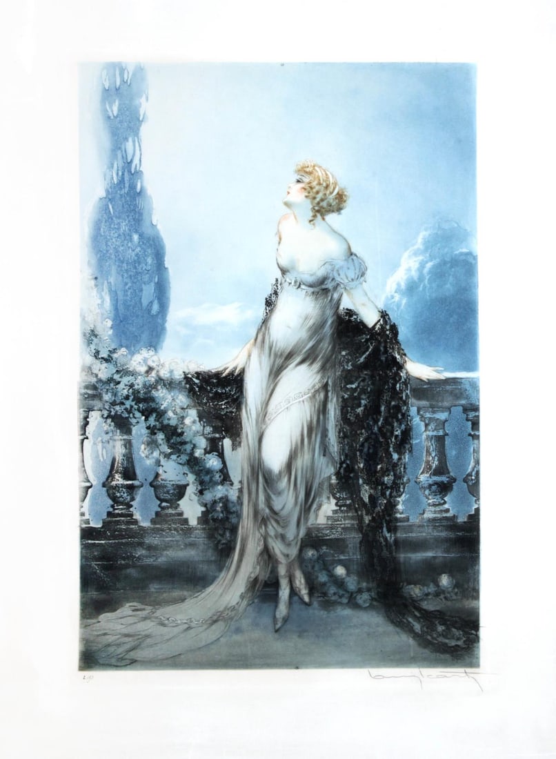 Louis Icart - Werther: Artist: Louis Icart Title: Werther Year: 1928 Dimensions: 20.25in. by 13.4in. Edition: From the rare limited edition Medium: Original soft ground etching with hand watercol