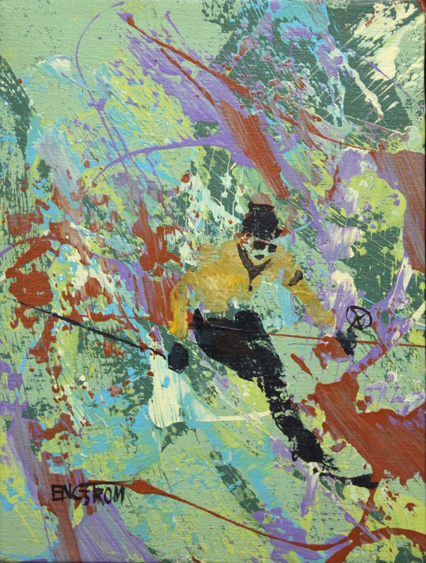 Magnus Engstrom - Untitled (Skier): Artist: Magnus Engstrom Title: Untitled (Skier) Dimensions: 12in. by 9in. Edition: A rare unique one of a kind piece of art Medium: Original oil painting on canvas Condition: Excellent Signature