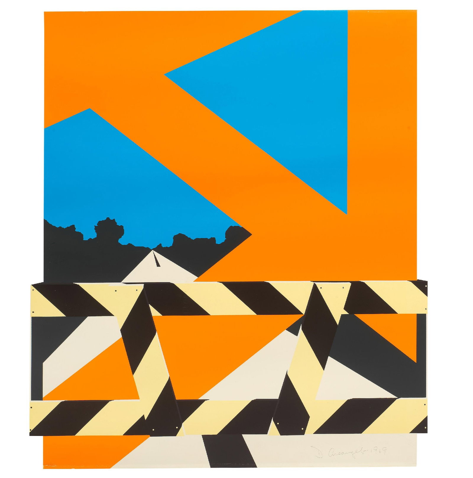 Allan D'Arcangelo - Bridge Barrier: Artist: Allan D'Arcangelo Title: Bridge Barrier Year: 1969 Dimensions: 25 1/2 x 22 1/4 in. Suite: Nicolas Calas, From Speed to Tension, Edition Domberger, Stuttgart, 1969 Medium: Silkscreen in Colors