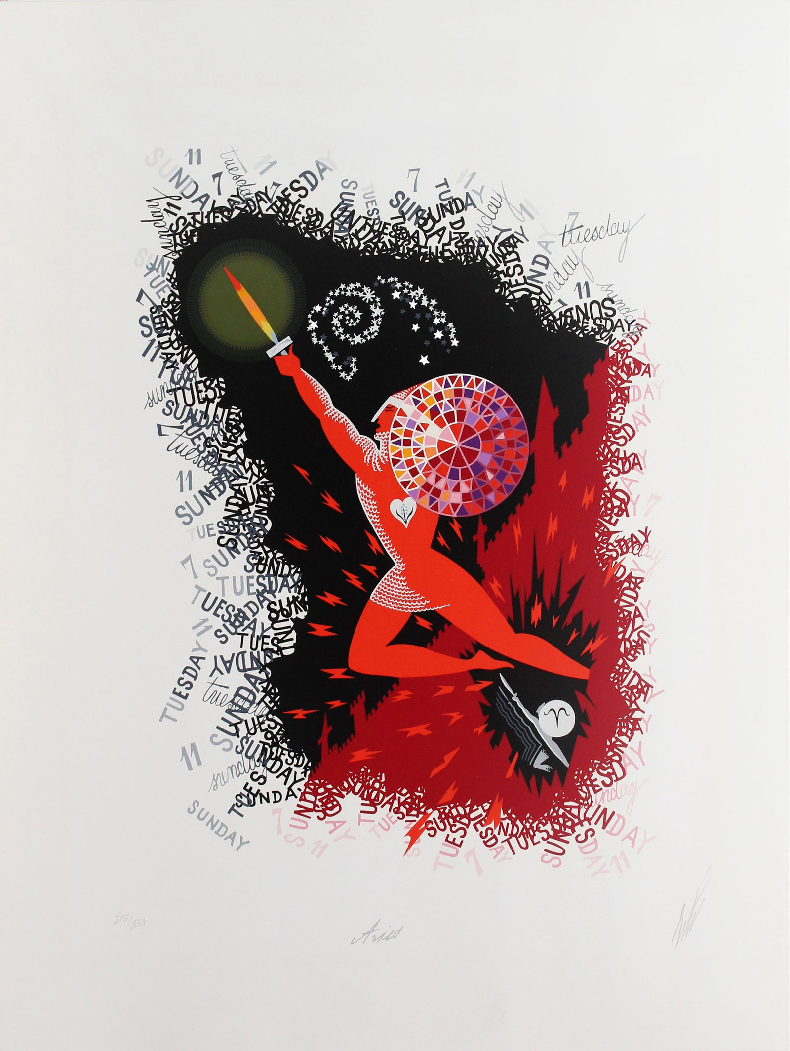 Erte - Aries: Artist: Erte Title: Aries Year: 1982 Dimensions: 25 1/2 x 20 in. Edition: From the limited edition of 350 Publisher: Chromacomp, Inc Suite: The Zodiac Medium: Serigraph on paper Condition: Excellent