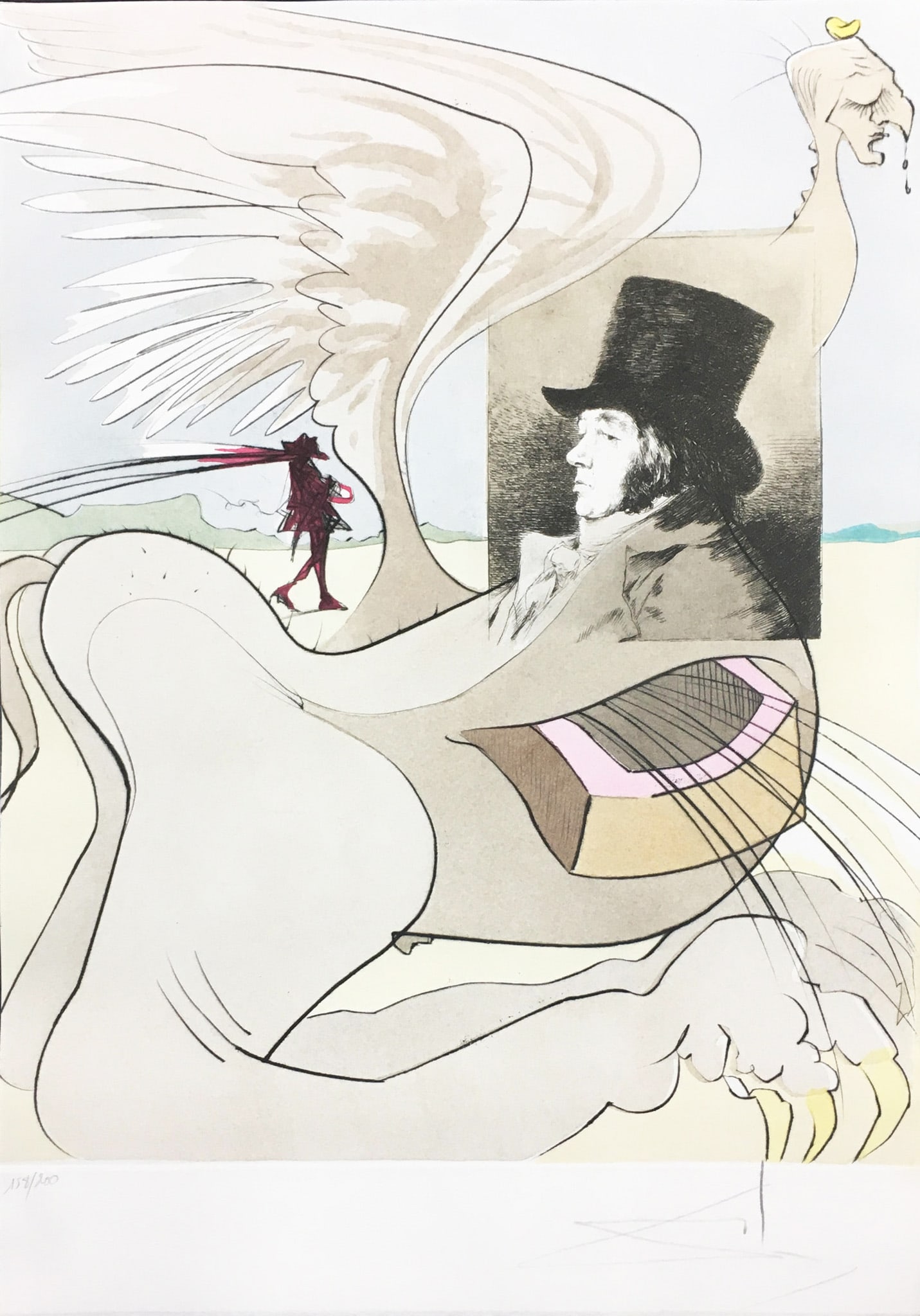 Salvador Dali - Frontispiece from ""Les Caprices de Goya"": Artist: Salvador Dali Title: Frontispiece from ""Les Caprices de Goya"" Year: 1977 Dimensions: 17 3/4 x 12 1/4 in. Edition: From the rare limited edition Publisher: Fernand Hazan Editeur Medium: Dry