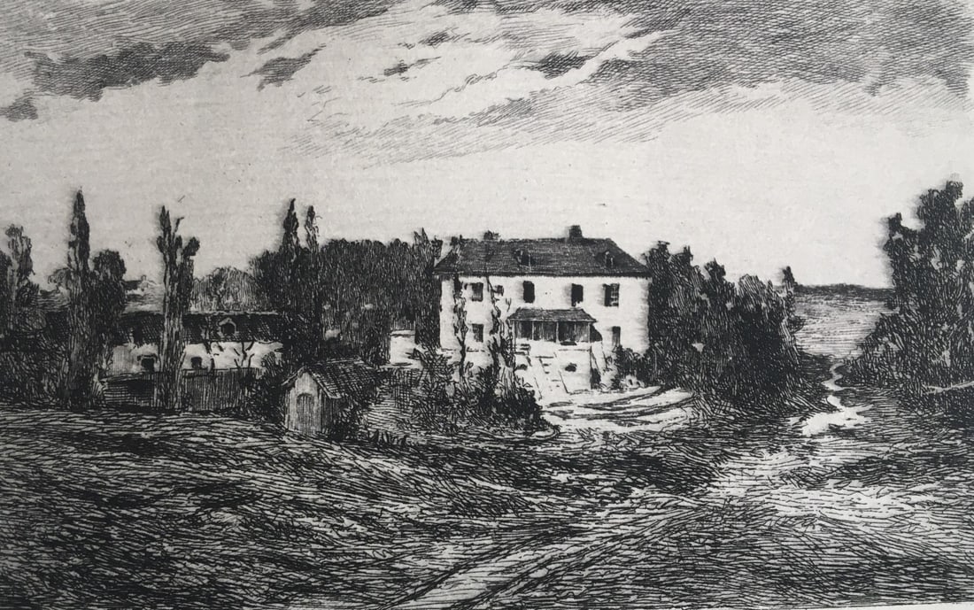 Theodore Rousseau - Maison de Campagne Pres Nantes: Artist: Theodore Rousseau Title: Maison de Campagne Pres Nantes Year: 1873 Dimensions: 4 3/4in. by 3in. Edition: From the rare limited edition Publisher: Paris Maisons Durand-Ruel Suite: Recueil