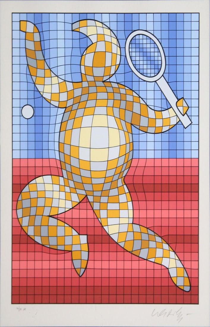 Victor Vasarely - Tennis Player: Artist: Victor Vasarely Title: Tennis Player Year: 1987 Dimensions: 18in. by 14in. Edition: From the Rare Limited Edition of 300 Medium: Original serigraph on p