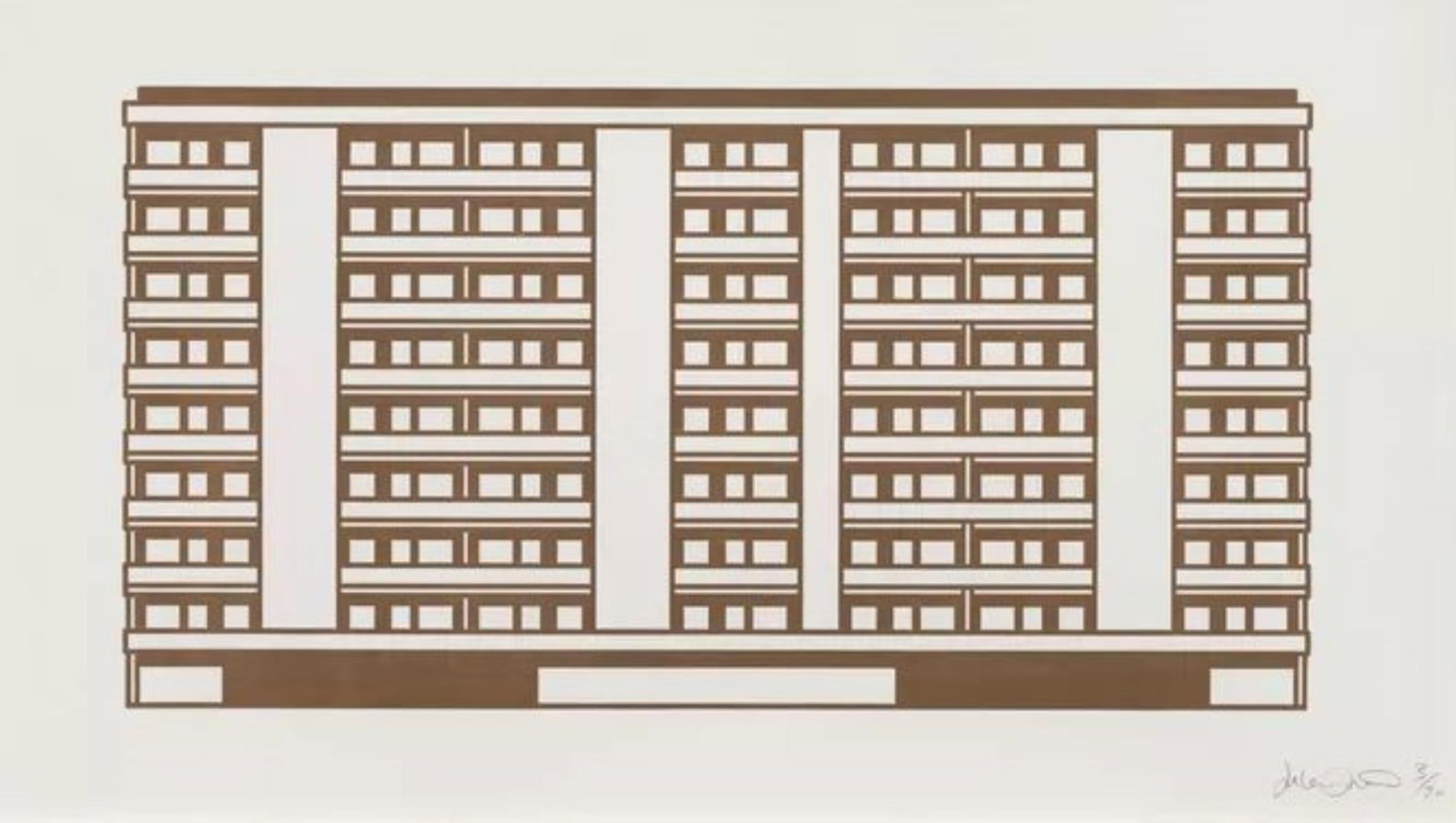 Julian Opie - Apartment 10: Artist: Julian Opie Title: Apartment 10 Year: 2021 Dimensions: 16in. by 27in. Edition: From the rare limited edition of 20 Suite: Apartment Medium: Woodcut on paper Condition: Excellent Signature