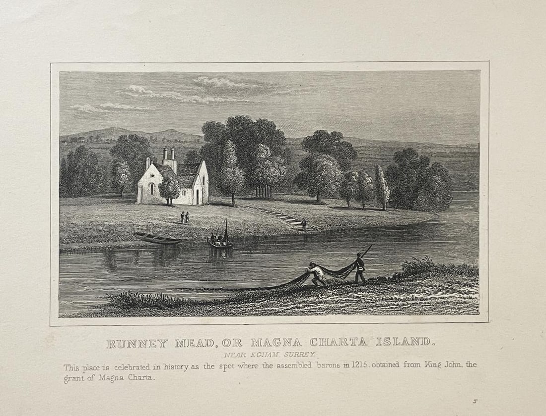 Antique Print Thomas Dugdale - Runney Mead or Magna Charta Island: Artist: Antique Print Thomas Dugdale Title: Runney Mead or Magna Charta Island Year: 1850 Dimensions: 8 5/8in. by 5 3/8in. Edition: From the rare limited edition Publisher: L. Tallis London Medium: