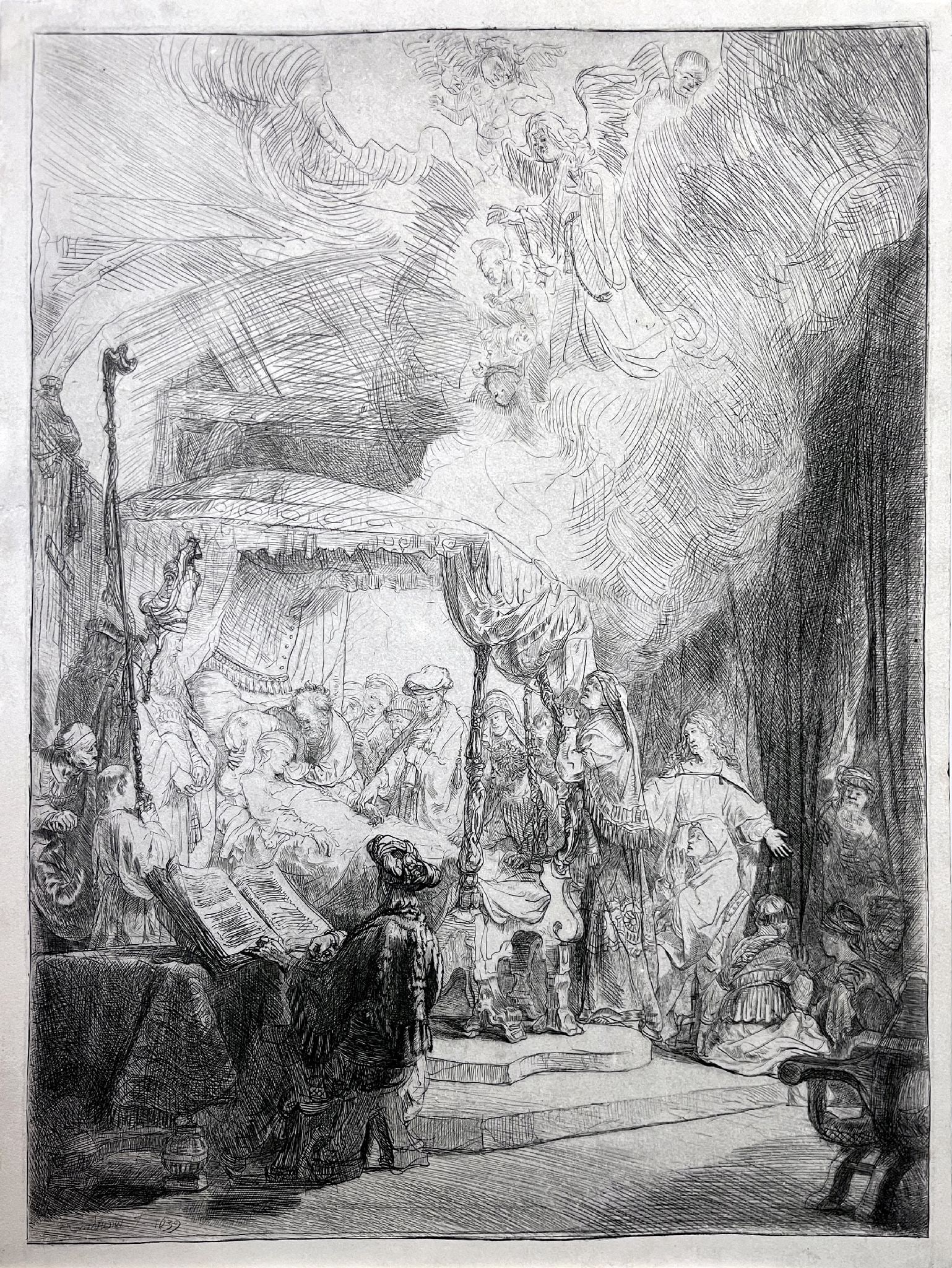 The Death of the Virgin: Title: The Death of the Virgin Year: 1880 Dimensions: 11 x 14 in. Edition: From the rare limited edition Suite: The Work of Rembrandt Blanc Tome Medium: Original heliogravure on paper Condition: As