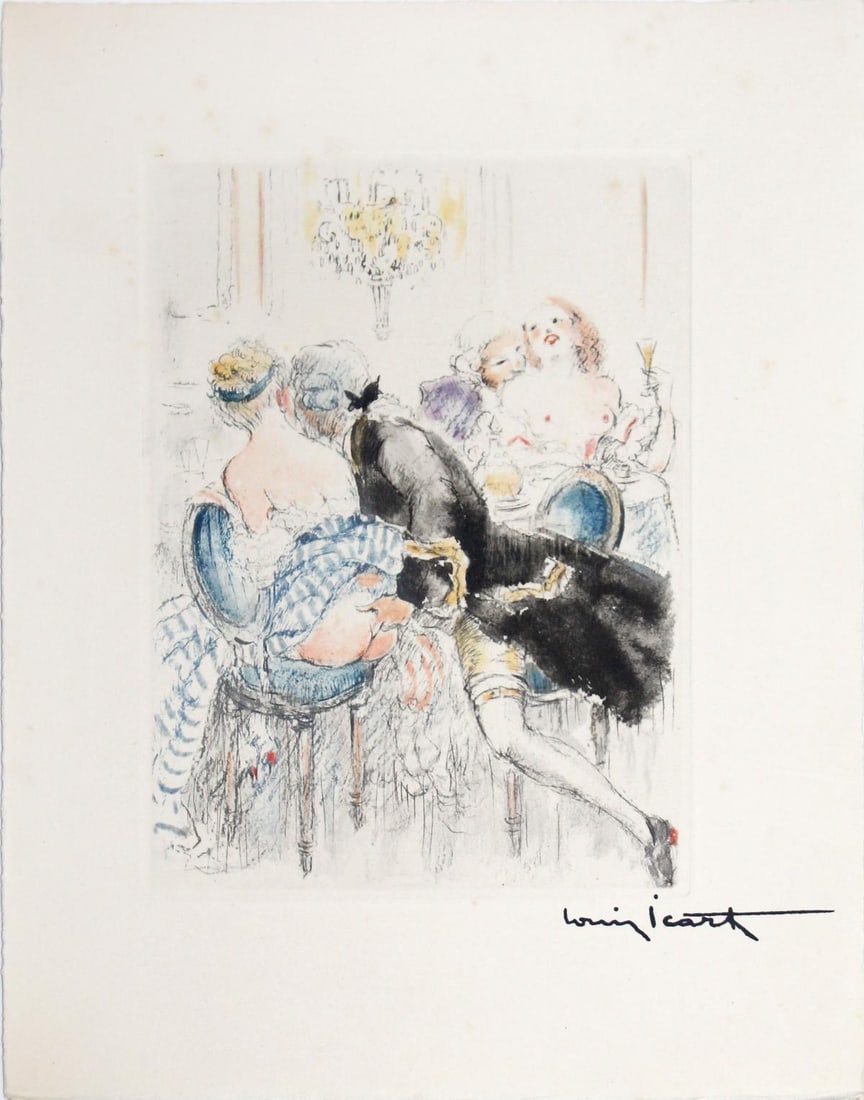 Louis Icart - Roaming Hand: Artist: Louis Icart Title: Roaming Hand Year: 1947 Dimensions: 11in. by 8.5in. Edition: From the rare limited edition of 500 Publisher: Georges Guillot Editeur: Paris Suite: Felecia ou Mes Fredaines