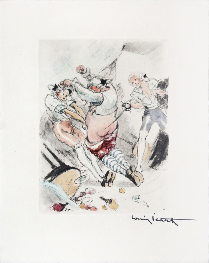 Louis Icart - Two Points: Artist: Louis Icart Title: Two Points Year: 1947 Dimensions: 11in. by 8.5in. Edition: From the rare limited edition of 500 Publisher: Georges Guillot Editeur: Paris Suite: Felecia ou Mes Fredaines