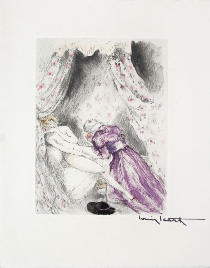 Louis Icart - On Bended Knee: Artist: Louis Icart Title: On Bended Knee Year: 1947 Dimensions: 11in. by 8.5in. Edition: From the rare limited edition of 500 Publisher: Georges Guillot Editeur: Paris Suite: Felecia ou Mes