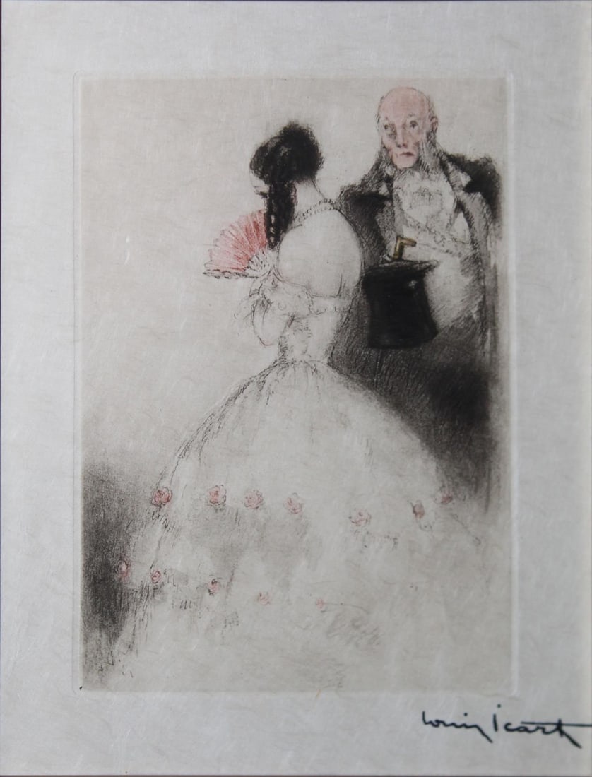 Louis Icart - Tip of the Hat: Artist: Louis Icart Title: Tip of the Hat Year: 1938 Dimensions: 11.25in. by 8.75in. Edition: From the rare limited edition of 200 Publisher: Georges Guillot Editeur; Paris Suite: La Dame aux