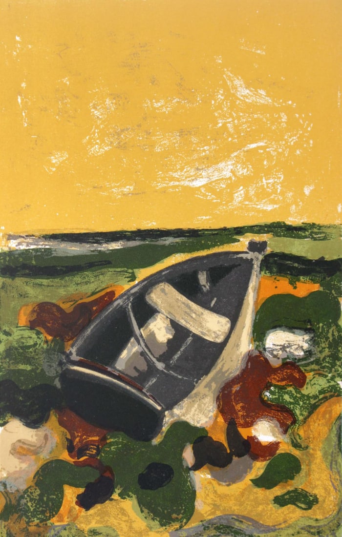 Andre Minaux - La barque echouee: Artist: Andre Minaux Title: La barque echouee Year: 1964 Dimensions: 7.5in. by 10in. Edition: From the rare limited edition Publisher: Fernand Mourlot and Jean Adhemar Paris Suite: Prints from the