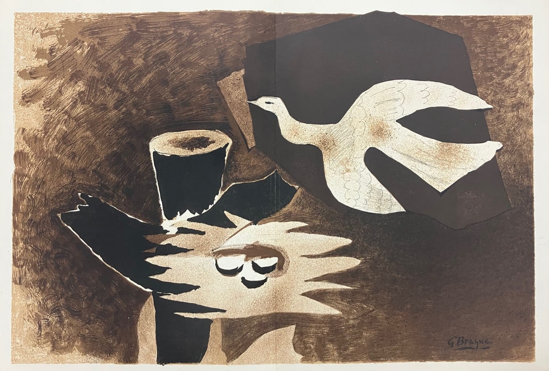 Georges Braque - L'oiseau et son nid: Artist: Georges Braque Title: L'oiseau et son nid Year: 1956 Dimensions: 22in. by 15in. Edition: From the Rare Limited Edition Publisher: Maeght Paris Suite: Derriere le Miroir Nos. 85-86 Medium: