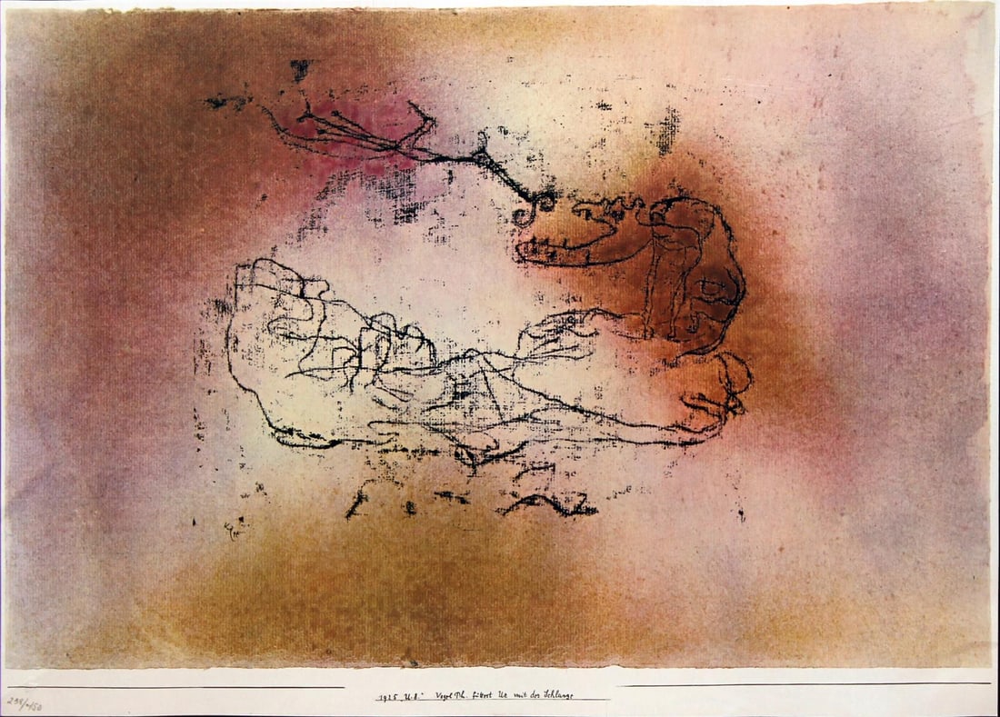 Paul Klee - The Bird Ph. Feeds UR with the Snake: Artist: Paul Klee Title: The Bird Ph. Feeds UR with the Snake Dimensions: 13.25in. by 18.75in. Edition: 238 from the limited edition of 450 Medium: Original lithograph on pap