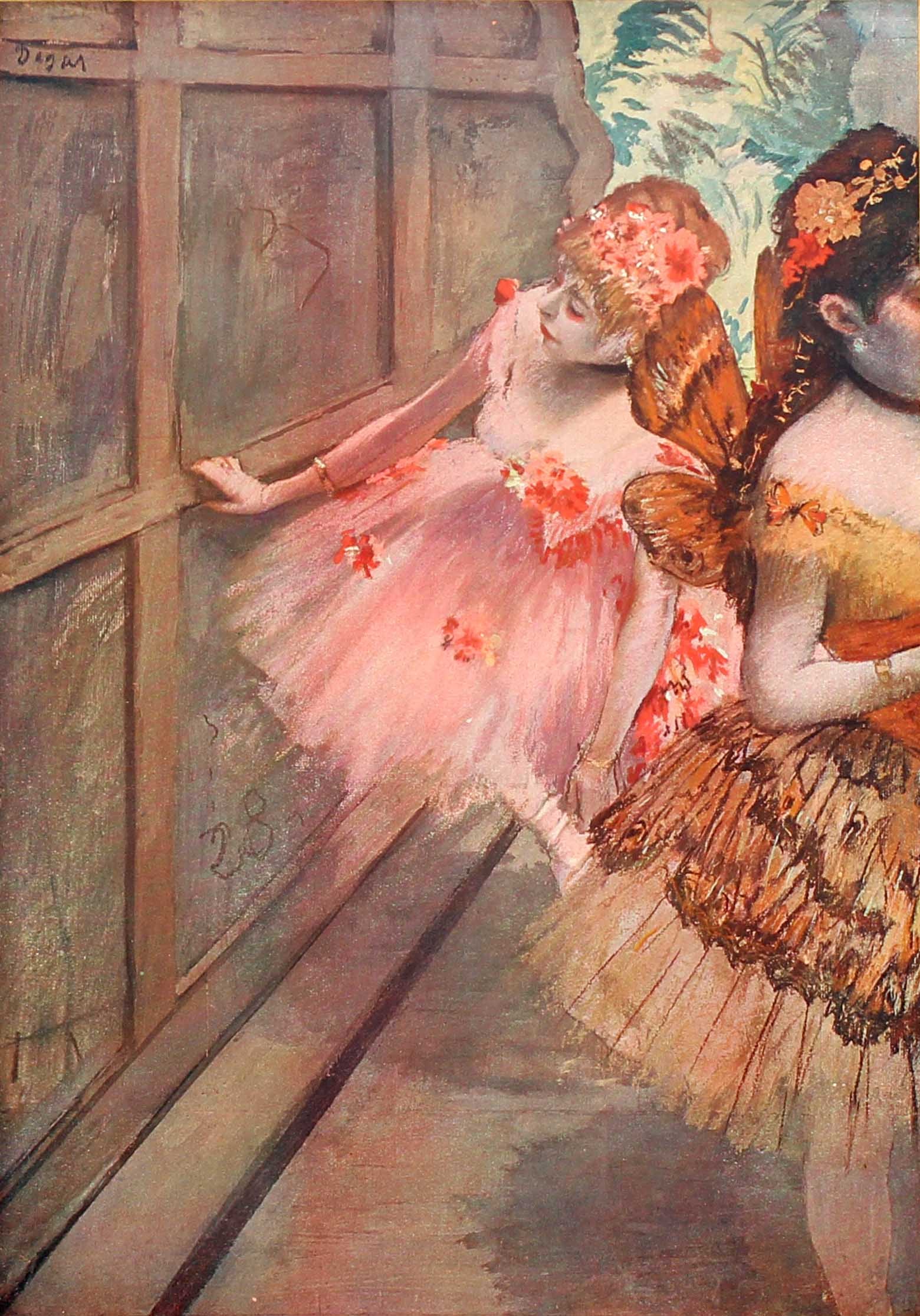 Edgar Degas (After) - Danseuses pres d'un portent: Artist: Edgar Degas (After) Title: Danseuses pres d'un portent Year: 1919 Dimensions: 8.5in. by 6in. Edition: from the limited edition of 60DX Suite: Degas Medium: Original offset lithograph on paper