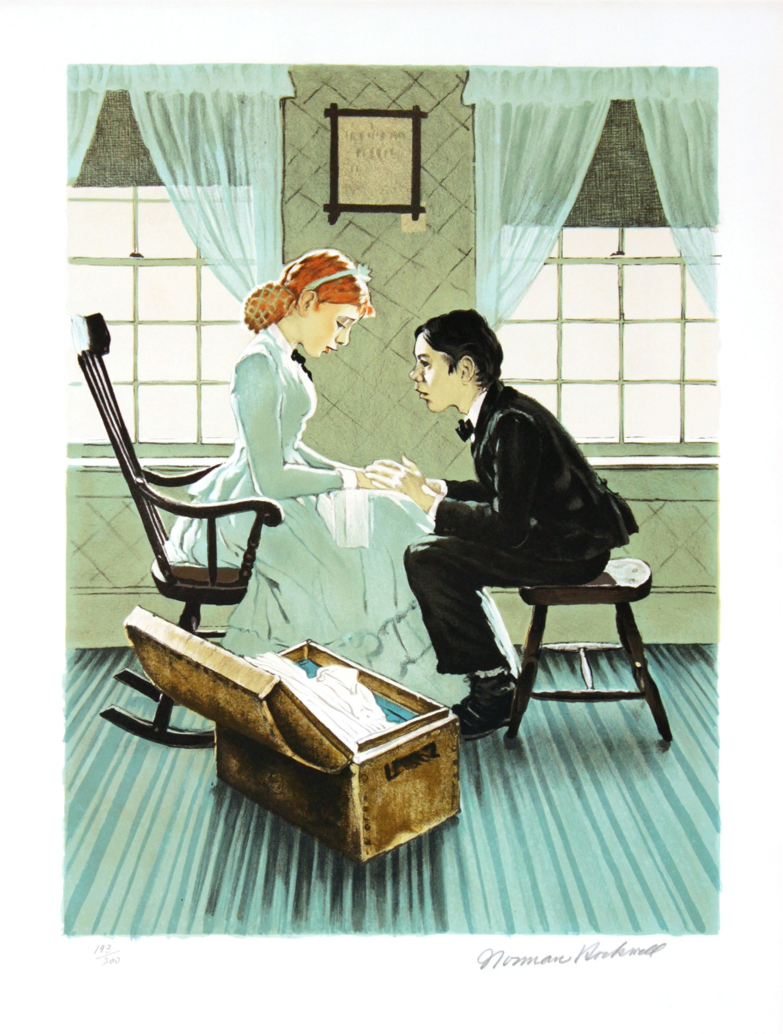Norman Rockwell - Huck and Mary Jane: Artist: Norman Rockwell Title: Huck and Mary Jane Year: 1972 Dimensions: 26 x 20 in. Edition: From the limited edition of 200 Publisher: Circle Gallery Suite: Huck Finn Medium: Original lithograph on