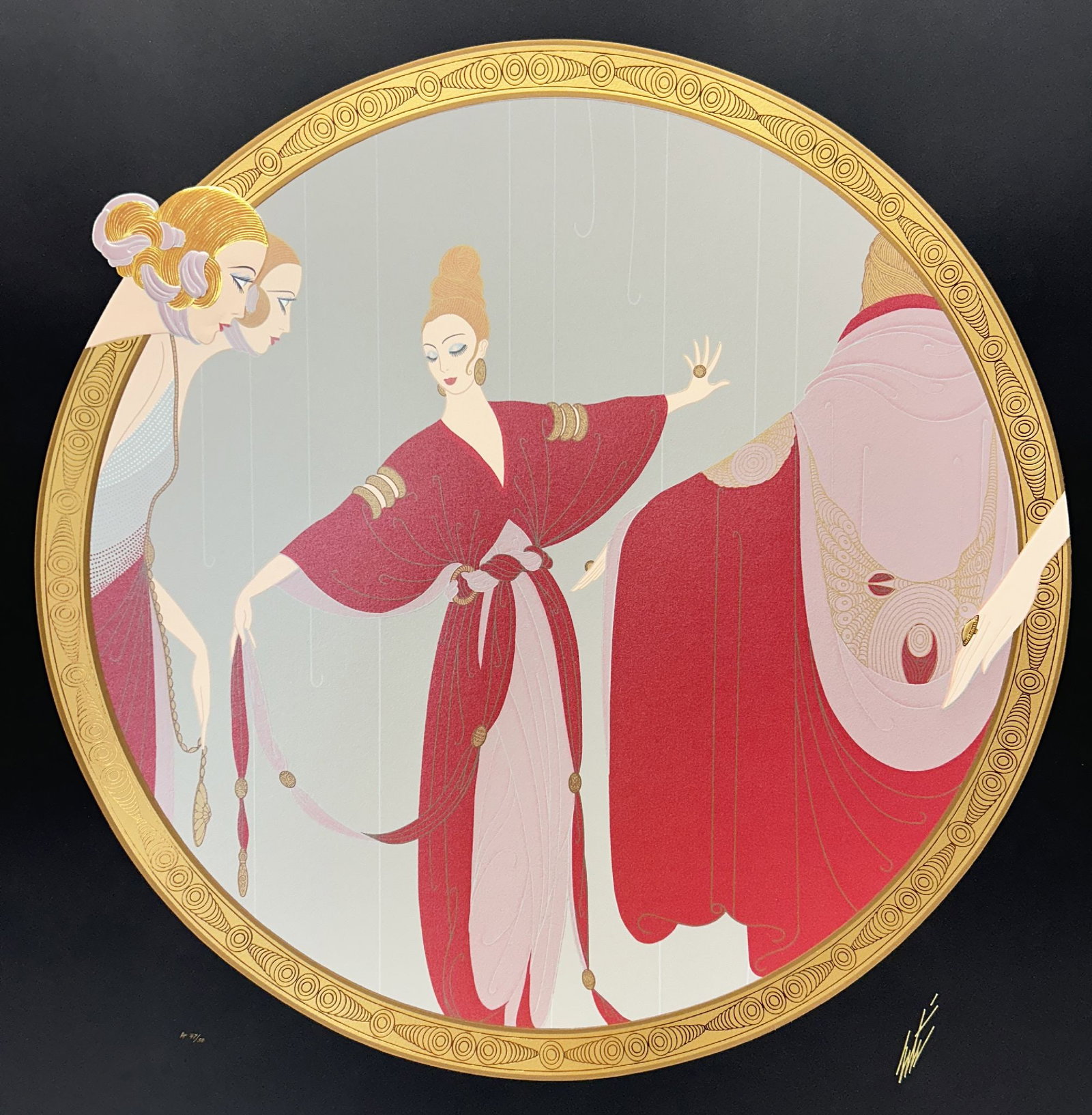 Erte - The Looking Glass: Artist: Erte Title: The Looking Glass Year: 1990 Dimensions: 38 1/2 x 28 1/2 in. Edition: 48 from the limited Artist Proof edition of 50, aside from the edition of 300 Publisher: Chalk & Vermilion