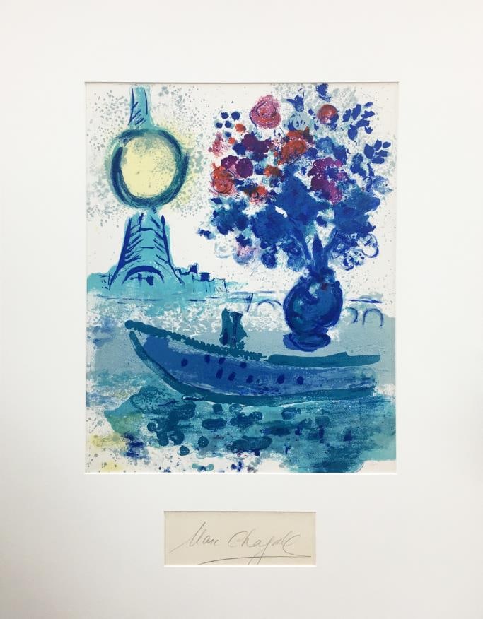 Marc Chagall - Bateau Mouche au Bouquet: Artist: Marc Chagall (After) Title: Bateau Mouche au Bouquet Year: 1962 Dimensions: 15 1/4in. by 23 3/8in. Edition: From the rare limited edition of 150 Publisher: Andre Sauret Paris Suite: Regards