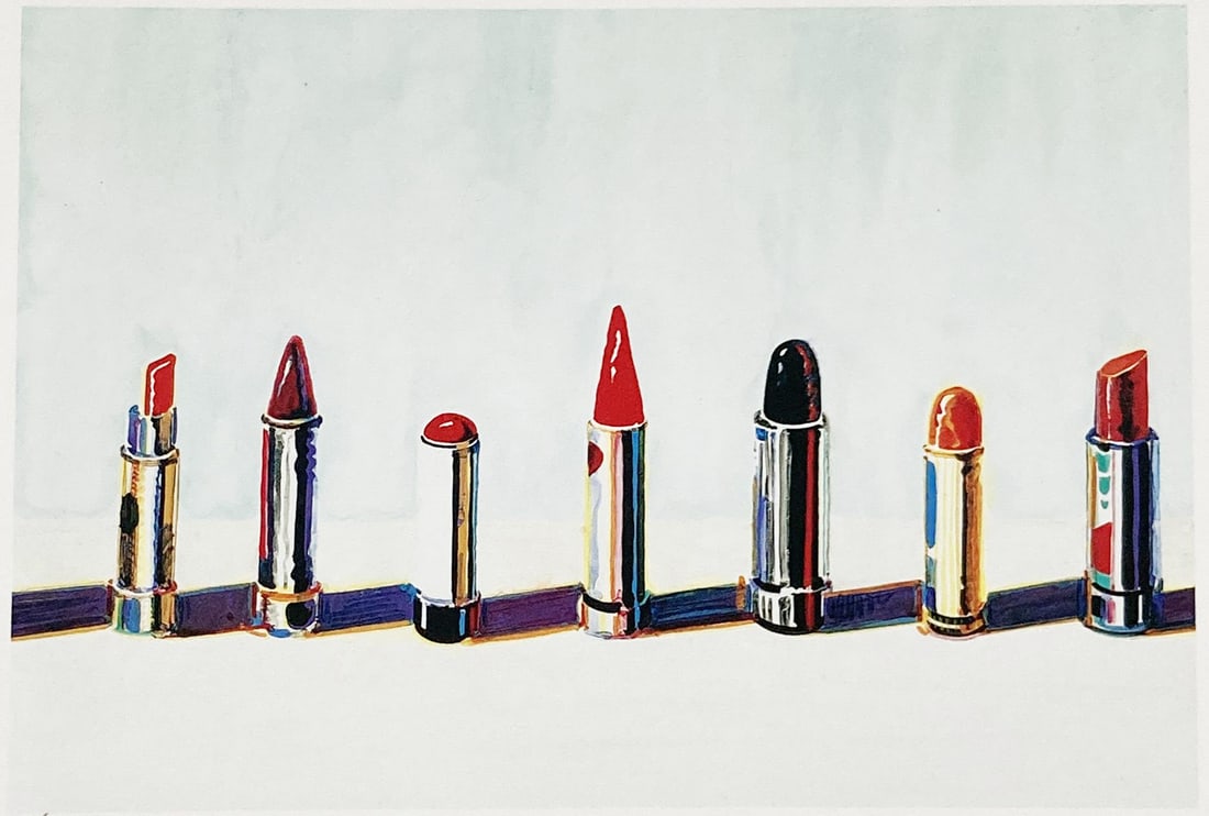 Wayne Thiebaud - Seven Lipsticks: Artist: Wayne Thiebaud Title: Seven Lipsticks Year: 1991 Dimensions: 9in. by 10.5in. Edition: Numbered from the limited edition of 100 Publisher: Chronicle Suite: Vision and Revision Medium: Offset