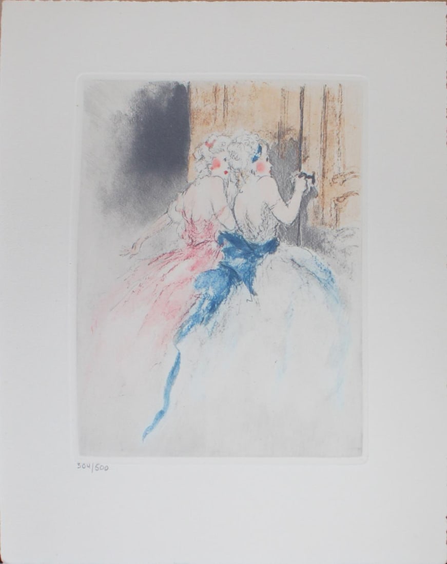 Louis Icart - Keyhole Peeping: Artist: Louis Icart Title: Keyhole Peeping Year: 1947 Dimensions: 11in. by 8.5in. Edition: From the rare limited edition of 500 Publisher: Georges Guillot Editeur: Paris Suite: Felecia ou Mes