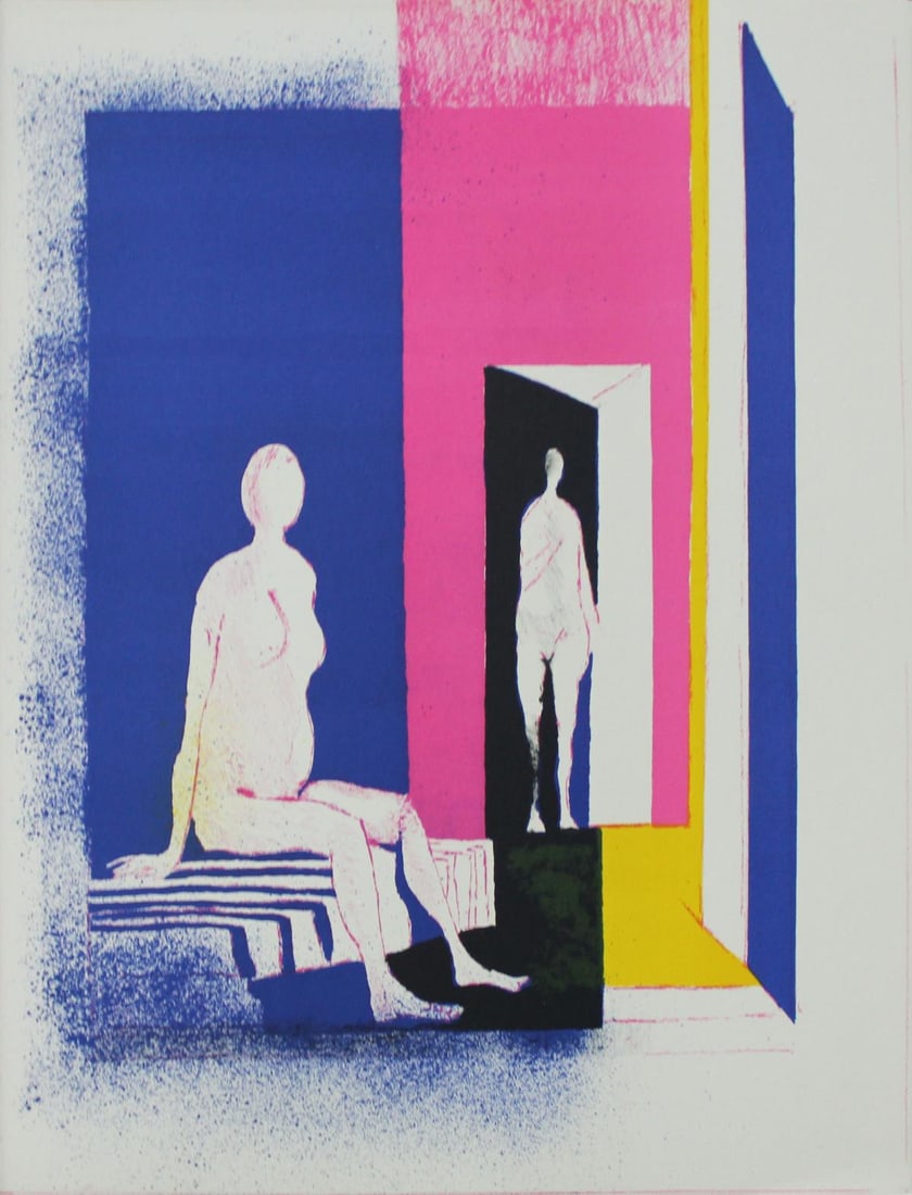 Paul Guiramand - Interieur: Artist: Paul Guiramand Title: Interieur Year: 1972 Dimensions: 12.75in. by 10in. Edition: 104 from the rare limited edition of 800 Suite: Souvenirs de Portraits d'Artistes. Jacques Prevert: Le Coeur