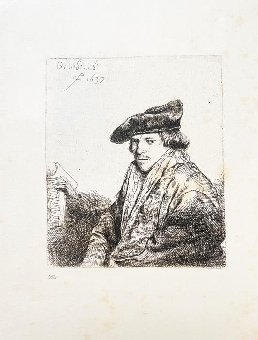 Rembrandt van Rijn (after) - Young man in a velvet cap: Artist: Rembrandt van Rijn (after) Title: Young man in a velvet cap Year: 1880 Dimensions: 5 1/4in. by 7in. Edition: From the rare limited edition Suite: The Work of Rembrandt Blanc Tome II Medium: