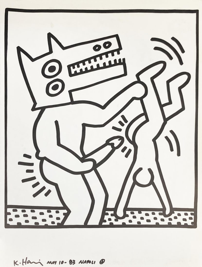 Keith Haring - Untitled XX: Artist: Keith Haring Title: Untitled XX Year: 1983 Dimensions: 12.5in. by 9.5in. Edition: From the rare limited edition Publisher: La Galerie de Poche Suite: Une Explosition du 15th Januier 1990
