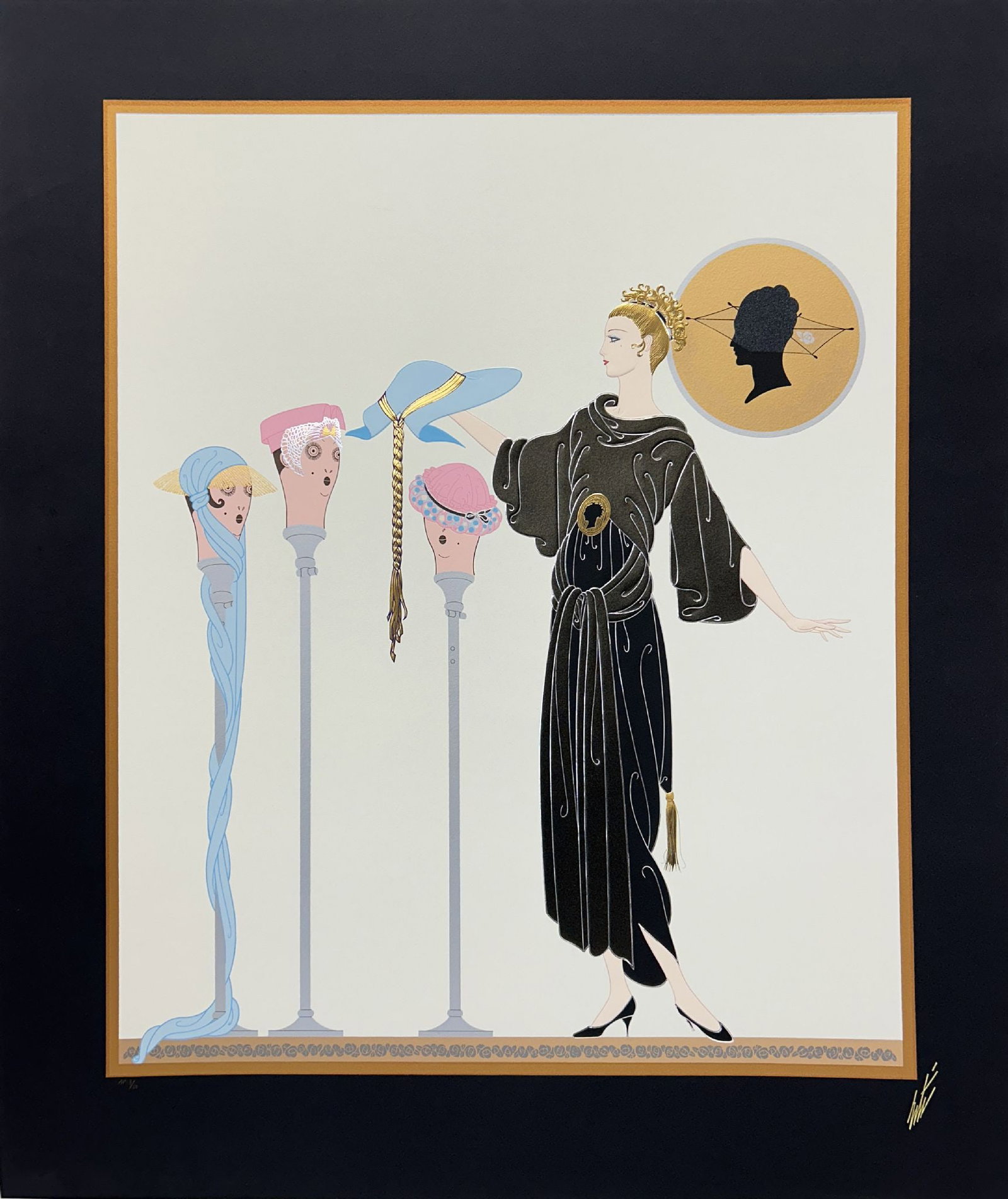 Erte - Millinery Shop: Artist: Erte Title: Millinery Shop Year: 1990 Dimensions: 26 3/4 x 20 in. Edition: 12 from the limited Artist Proof edition of 50, aside from the edition of 300 Publisher: Chalk & Vermilion Fine Arts