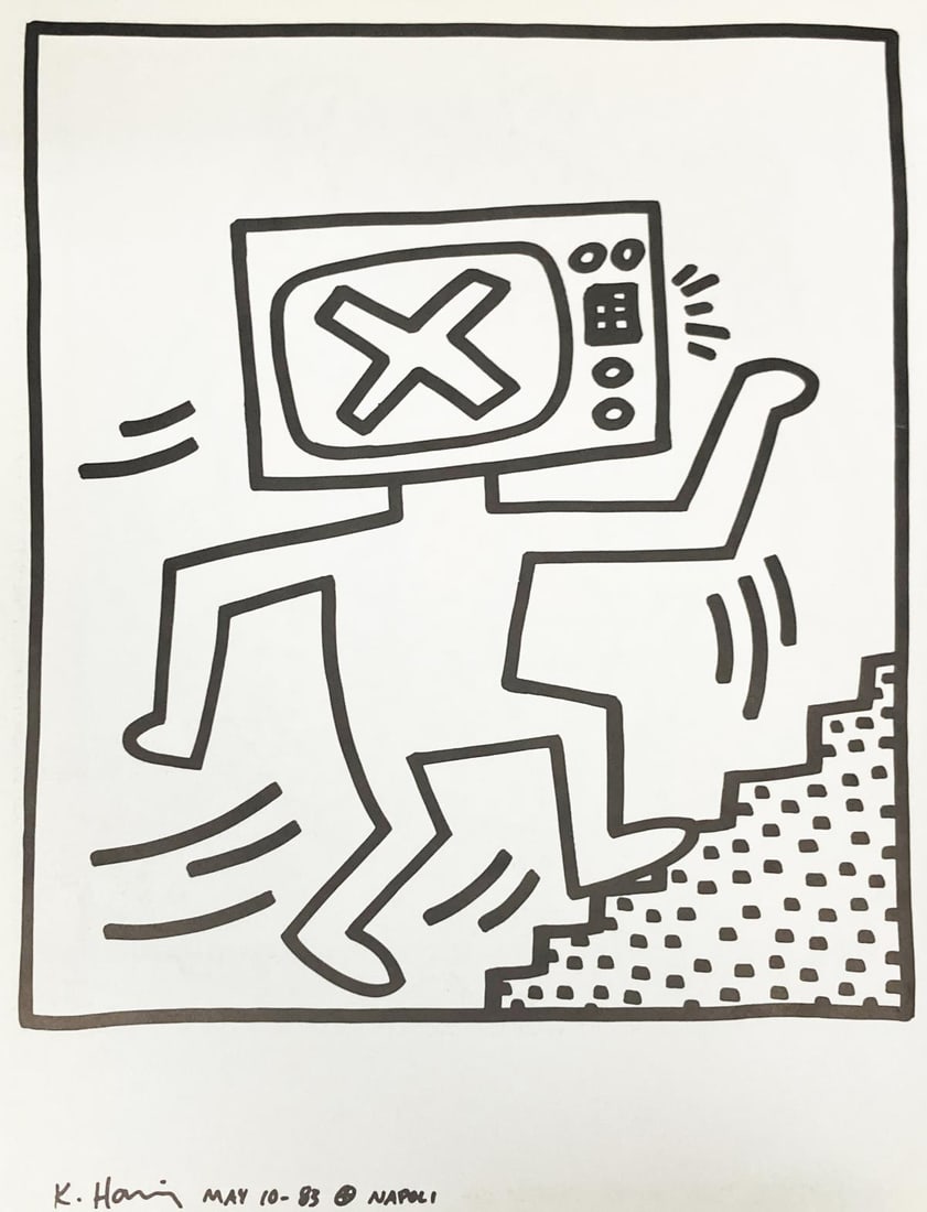 Keith Haring - Untitled XVII: Artist: Keith Haring Title: Untitled XVII Year: 1983 Dimensions: 12.5in. by 9.5in. Edition: From the rare limited edition Publisher: La Galerie de Poche Suite: Une Explosition du 15th Januier 1990