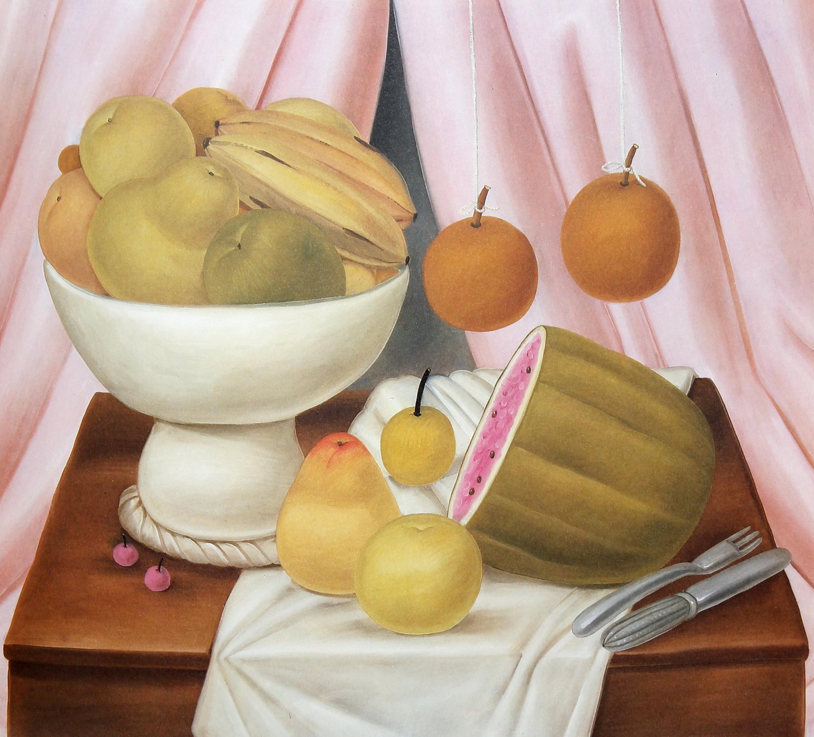 Fernando Botero (after) - Still-life with Fruit Bowl: Artist: Fernando Botero (after) Title: Still-life with Fruit Bowl Year: 1983 Dimensions: 16in. by 12in. Edition: From the limited edition of 200 Publisher: Harry N. Abrams Inc. New York Suite: